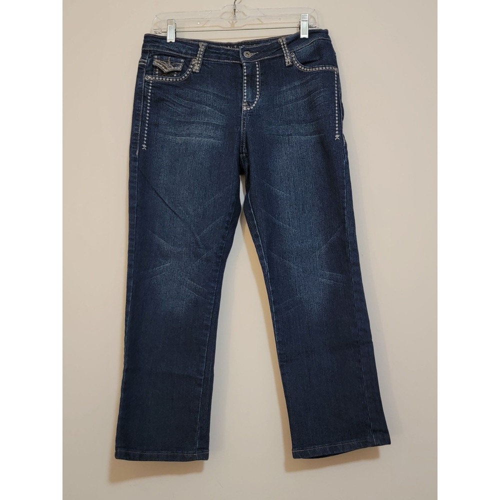 SALT WORKS Mid‎ Rise Crop Jeans Dark Wash Embellished Pockets Size 6